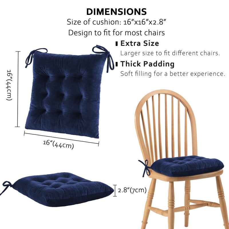 ELFJOY 4 Pack Chair Cushions for Dining Chairs Chair Pads Cushion for Kitchen Office Tufted Square Seat Cushion with Ties (16" Navy Velvet) - Image 5
